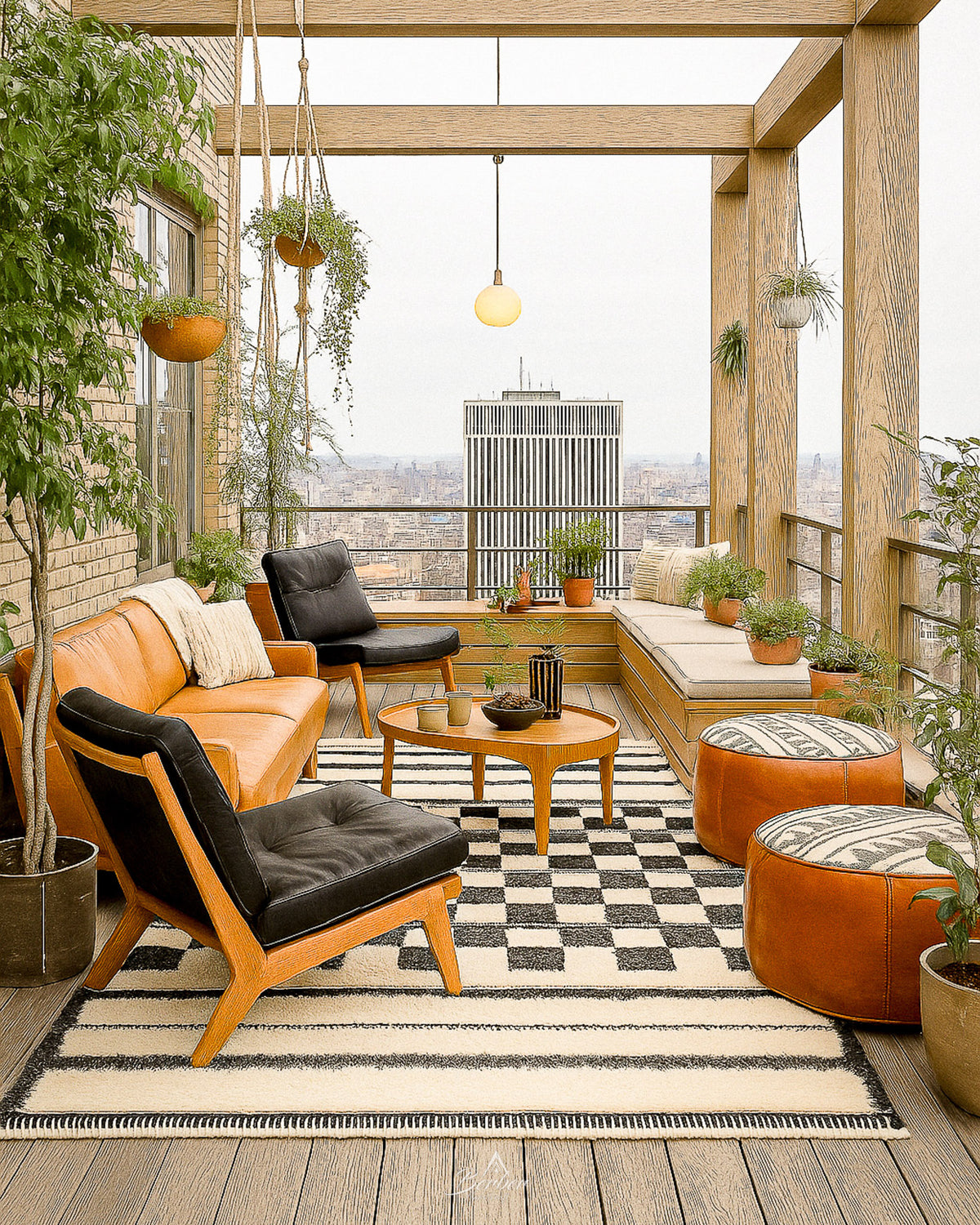 Checkered Wool Rug 3 X 5 Ft | 90 X 150 Cm / With Tassels / Short (0.4” / 1 cm)