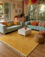 Engraved Brown Area Rug 3 X 5 Ft | 90 X 150 Cm / With Tassels / Short (0.4” / 1 cm)