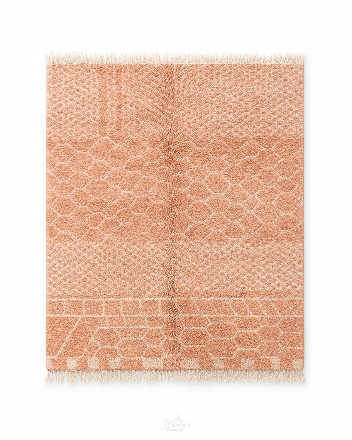 Colorful Peach Wool Rug 3 X 5 Ft | 90 X 150 Cm / With Tassels / Short (0.4” / 1 cm)