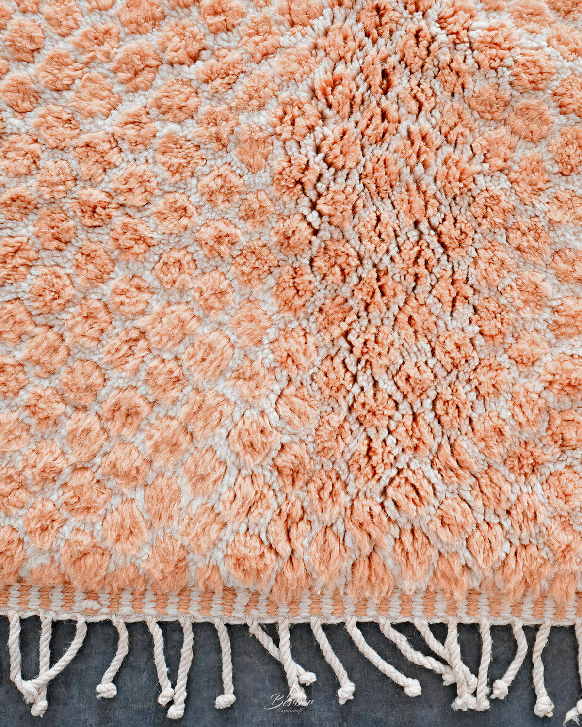 Colorful Peach Wool Rug 3 X 5 Ft | 90 X 150 Cm / With Tassels / Short (0.4” / 1 cm)