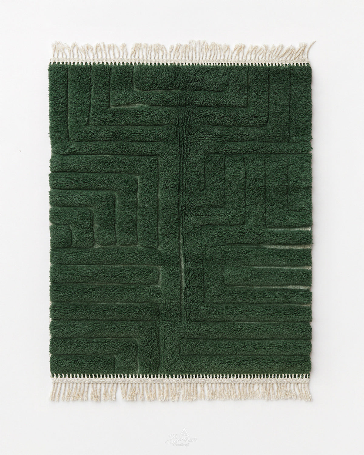 Green Berber Carpet 3 X 5 Ft | 90 X 150 Cm / With Tassels / Short (0.4” / 1 cm)