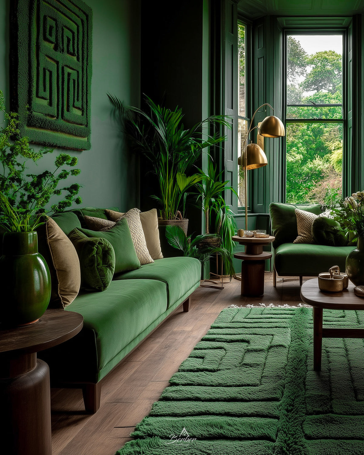 Green Berber Carpet 3 X 5 Ft | 90 X 150 Cm / With Tassels / Short (0.4” / 1 cm)