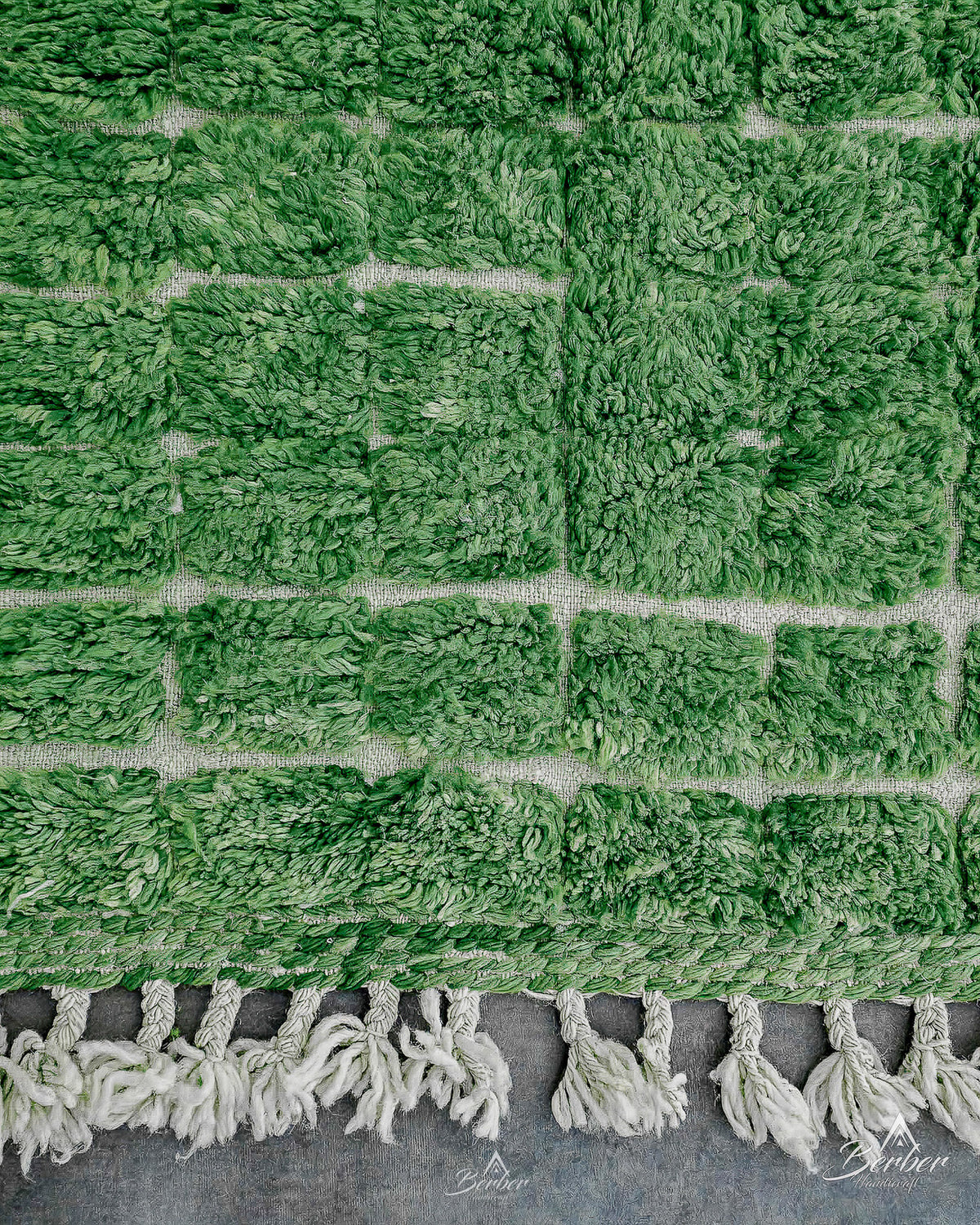 Green Berber Rug 3 X 5 Ft | 90 X 150 Cm / With Tassels / Short (0.4” / 1 cm)