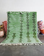 Green Boujaad Carpet 3 X 5 Ft | 90 X 150 Cm / With Tassels / Short (0.4” / 1 cm)