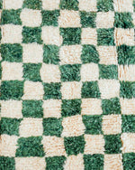 Green Checkered Rug 3 X 5 Ft | 90 X 150 Cm / With Tassels / Short (0.4” / 1 cm)