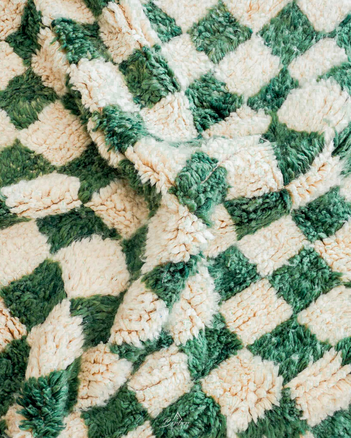 Green Checkered Rug 3 X 5 Ft | 90 X 150 Cm / With Tassels / Short (0.4” / 1 cm)
