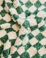 Green Checkered Rug 3 X 5 Ft | 90 X 150 Cm / With Tassels / Short (0.4” / 1 cm)
