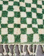 Green Checkered Rug 3 X 5 Ft | 90 X 150 Cm / With Tassels / Short (0.4” / 1 cm)