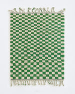 Green Checkered Rug 3 X 5 Ft | 90 X 150 Cm / With Tassels / Short (0.4” / 1 cm)