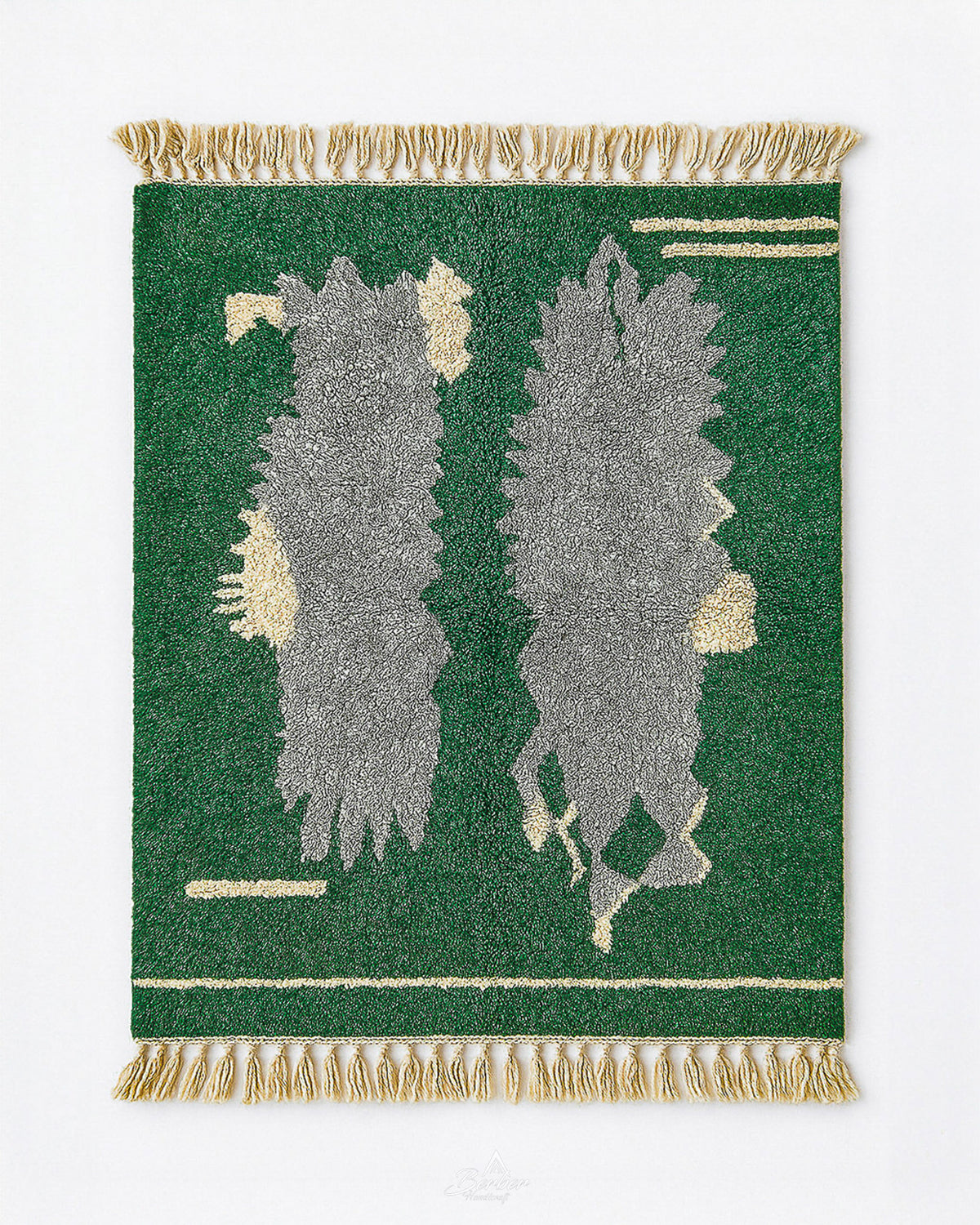Green Living Room Rug 3 X 5 Ft | 90 X 150 Cm / With Tassels / Short (0.4” / 1 cm)