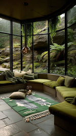 Green Living Room Rug 3 X 5 Ft | 90 X 150 Cm / With Tassels / Short (0.4” / 1 cm)