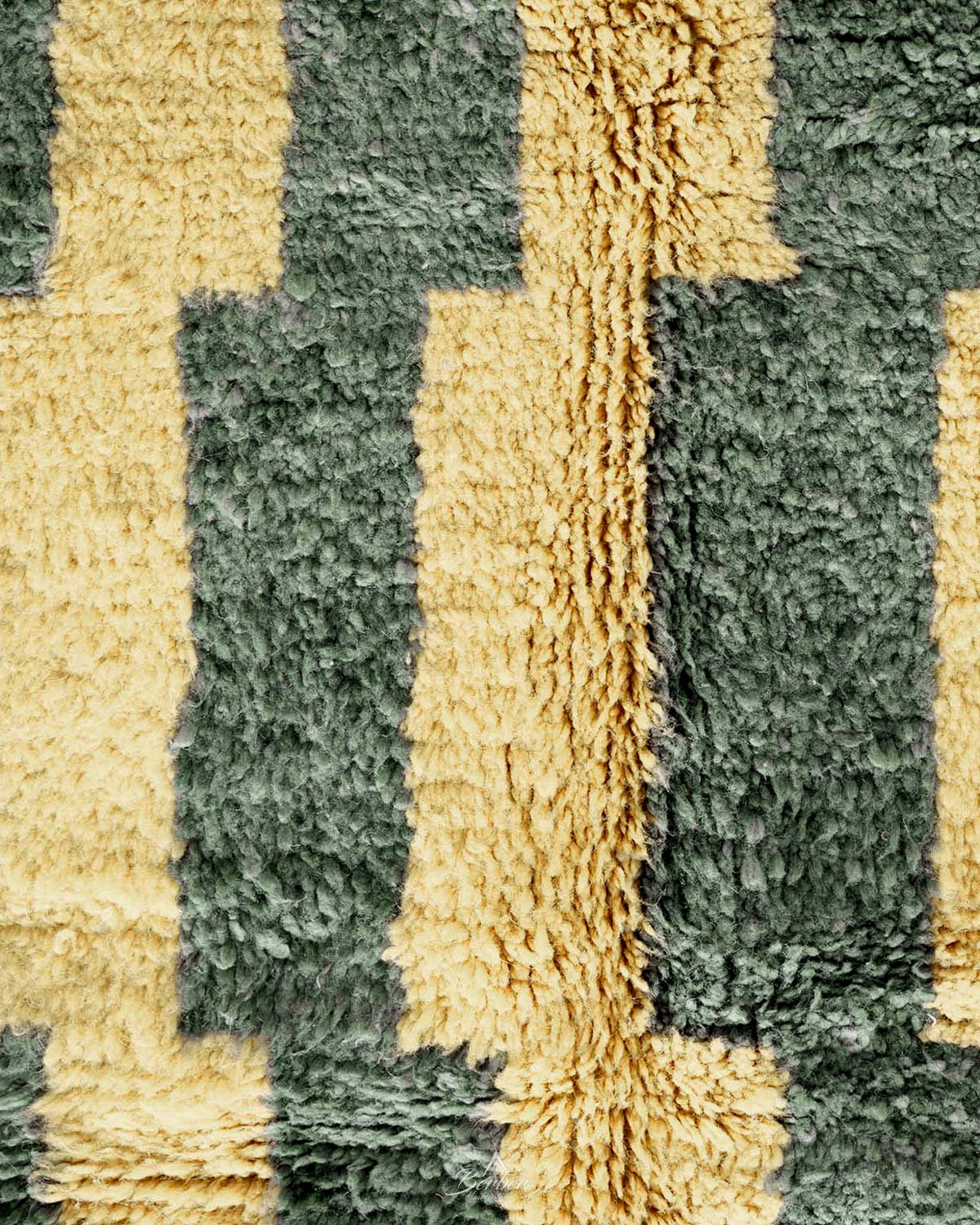 Green Yellow Wool Rug 3 X 5 Ft | 90 X 150 Cm / With Tassels / Short (0.4” / 1 cm)