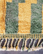 Green Yellow Wool Rug 3 X 5 Ft | 90 X 150 Cm / With Tassels / Short (0.4” / 1 cm)