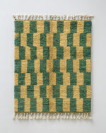 Green Yellow Wool Rug 3 X 5 Ft | 90 X 150 Cm / With Tassels / Short (0.4” / 1 cm)