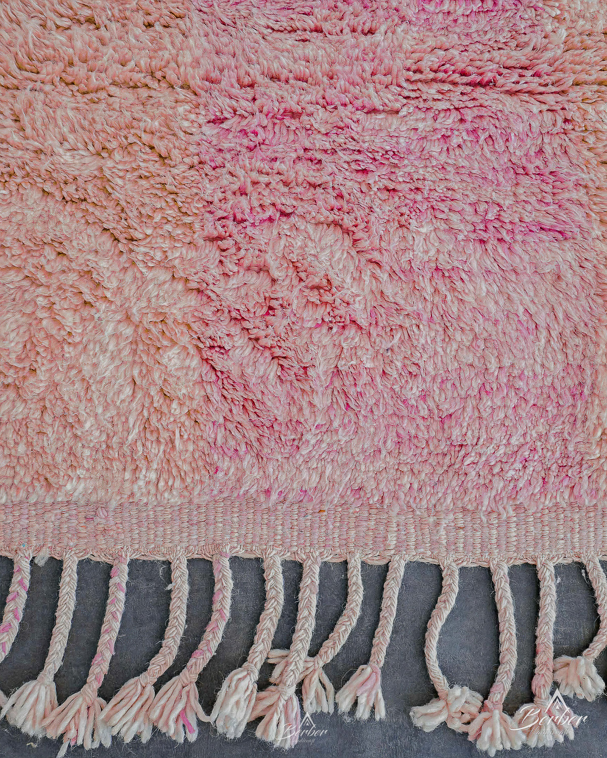 Pink Morrocan Wool Rug 3 X 5 Ft | 90 X 150 Cm / With Tassels / Short (0.4” / 1 cm)
