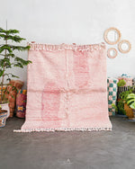 Pink Morrocan Wool Rug 3 X 5 Ft | 90 X 150 Cm / With Tassels / Short (0.4” / 1 cm)