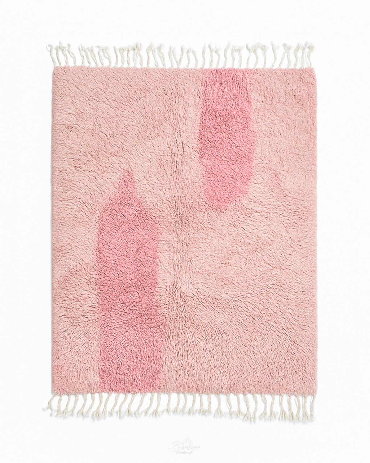 Pink Morrocan Wool Rug 3 X 5 Ft | 90 X 150 Cm / With Tassels / Short (0.4” / 1 cm)