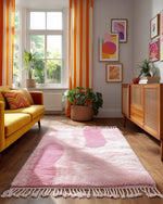 Pink Morrocan Wool Rug 3 X 5 Ft | 90 X 150 Cm / With Tassels / Short (0.4” / 1 cm)