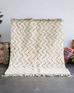 White and Green Zigzag Rug 3 X 5 Ft | 90 X 150 Cm / With Tassels / Short (0.4” / 1 cm)