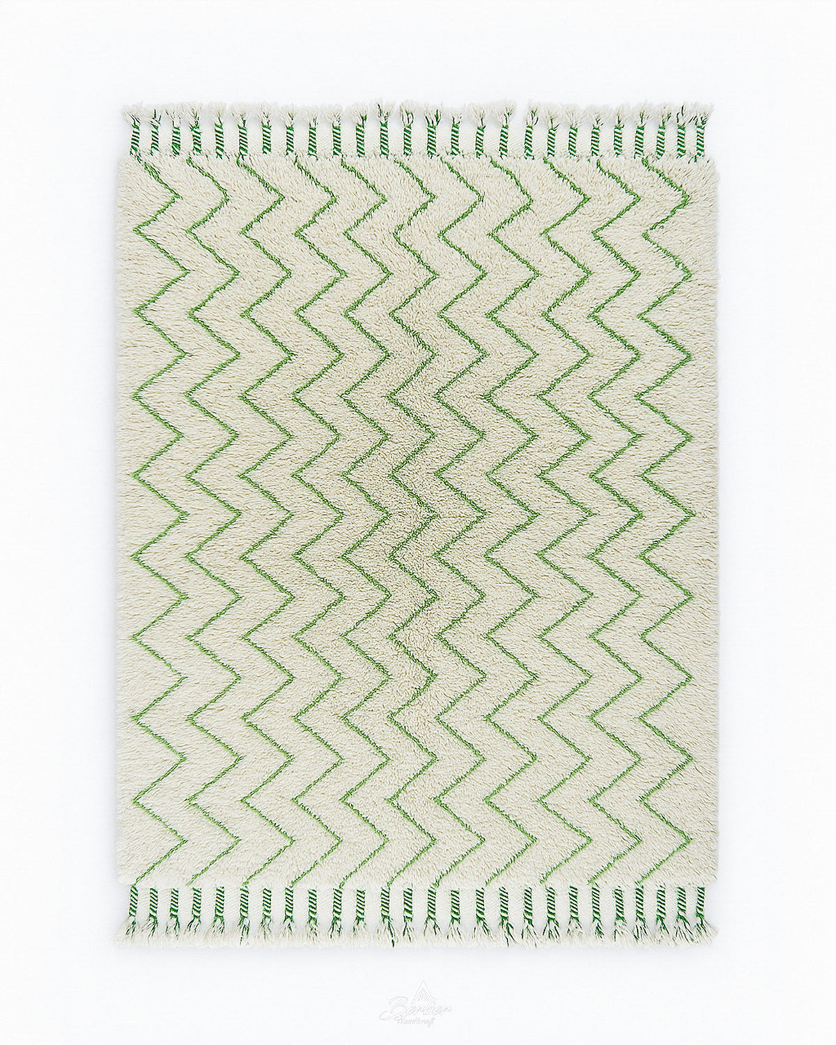 White and Green Zigzag Rug 3 X 5 Ft | 90 X 150 Cm / With Tassels / Short (0.4” / 1 cm)