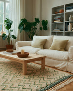 White and Green Zigzag Rug 3 X 5 Ft | 90 X 150 Cm / With Tassels / Short (0.4” / 1 cm)