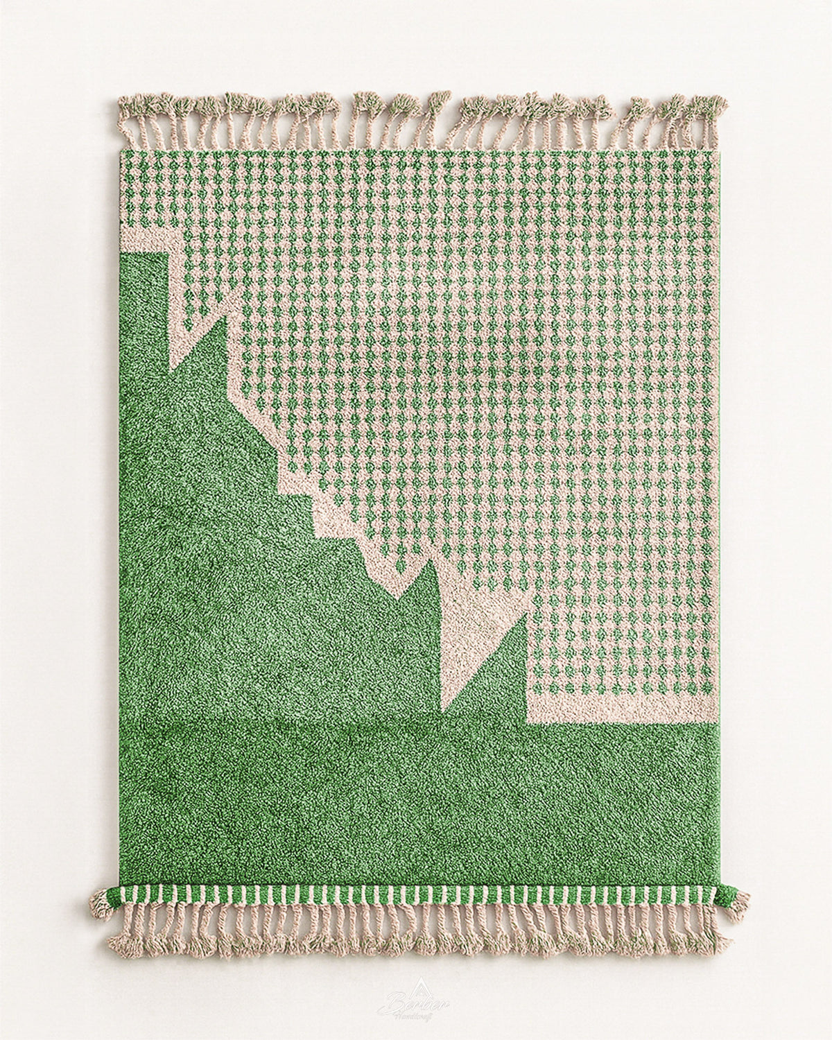 Moroccan Rug Green 3 X 5 Ft | 90 X 150 Cm / With Tassels / Short (0.4” / 1 cm)