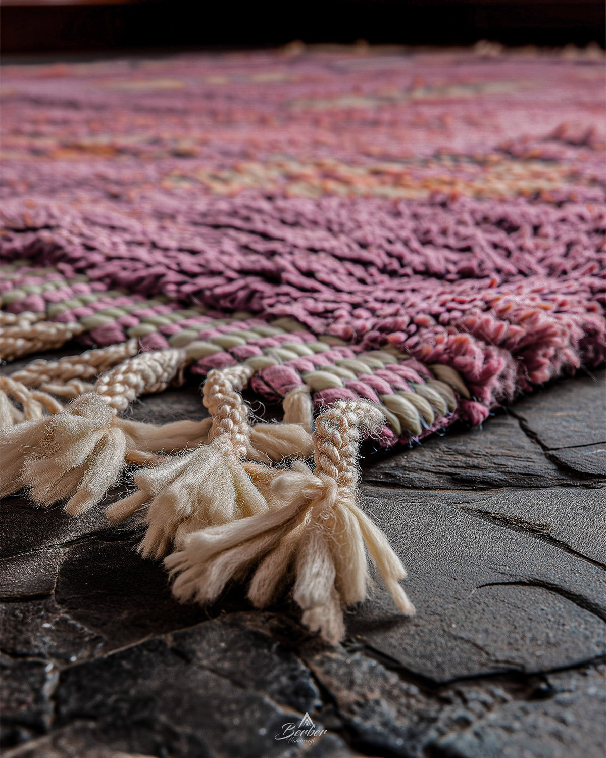 Moroccan Rug Pink 3 X 5 Ft | 90 X 150 Cm / With Tassels / Short (0.4” / 1 cm)