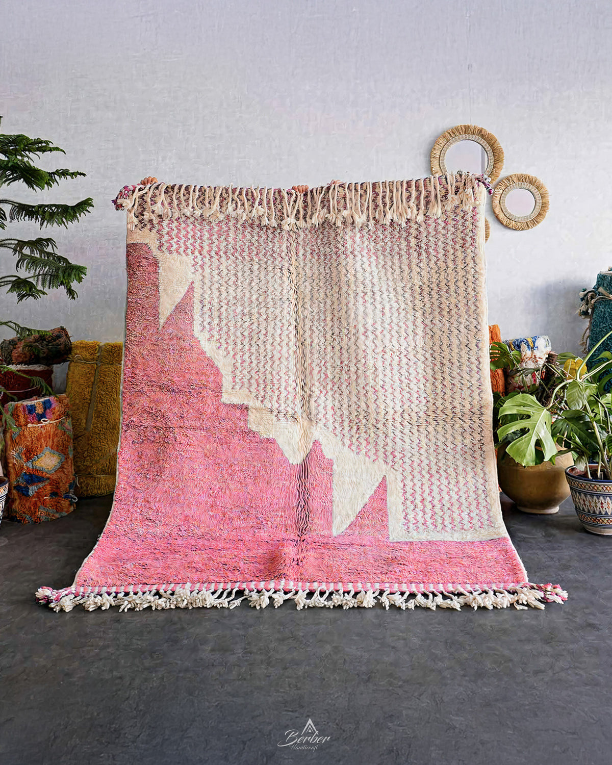 Moroccan Rug Pink 3 X 5 Ft | 90 X 150 Cm / With Tassels / Short (0.4” / 1 cm)
