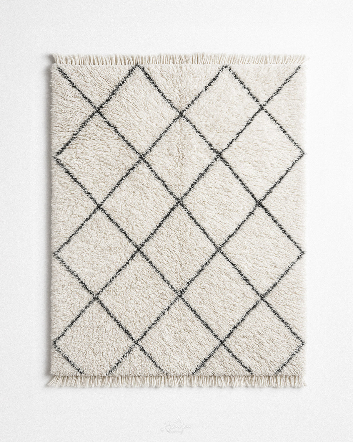 Moroccan Treillis Rug 3 X 5 Ft | 90 X 150 Cm / With Tassels / Short (0.4” / 1 cm)
