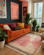 Pink Morrocan Berber Rug 3 X 5 Ft | 90 X 150 Cm / With Tassels / Short (0.4” / 1 cm)