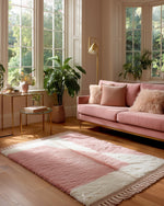 Pink Morrocan Berber Rug 3 X 5 Ft | 90 X 150 Cm / With Tassels / Short (0.4” / 1 cm)