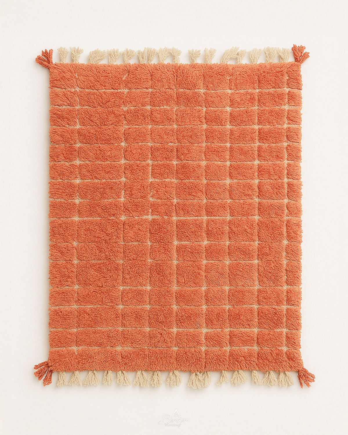 Orange Moroccan Rug 3 X 5 Ft | 90 X 150 Cm / With Tassels / Short (0.4” / 1 cm)