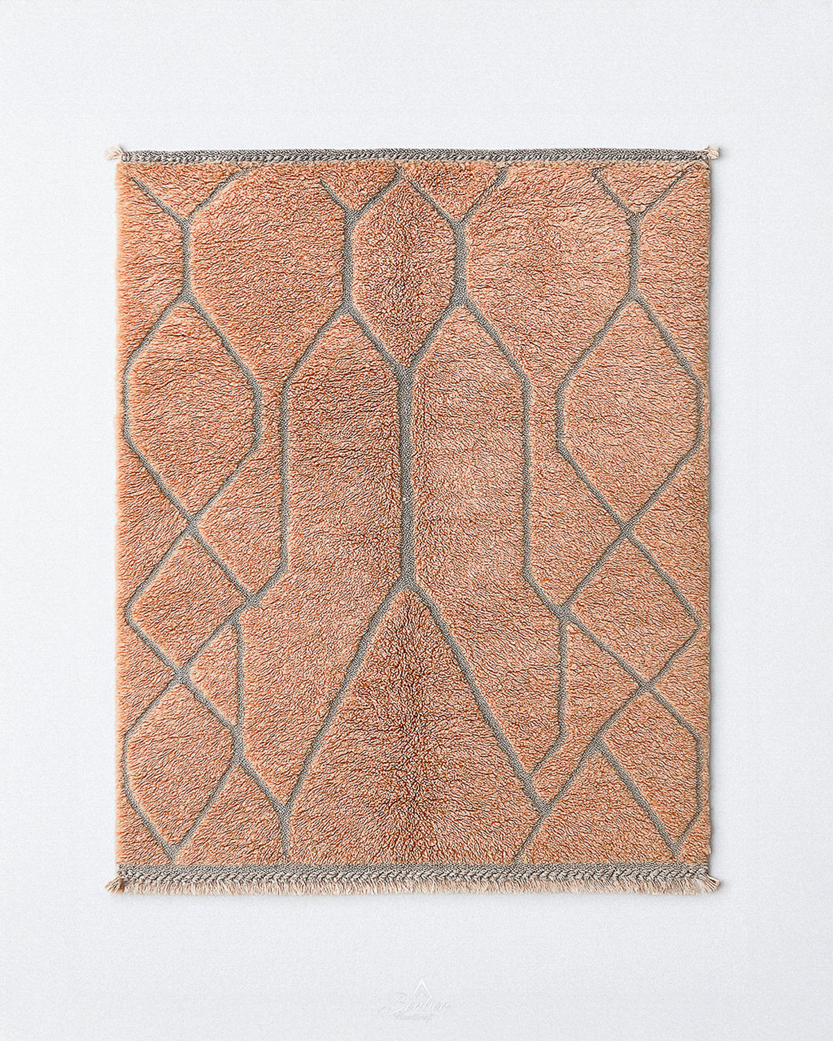 Peach Beni Ourain Rug 3 X 5 Ft | 90 X 150 Cm / With Tassels / Short (0.4” / 1 cm)