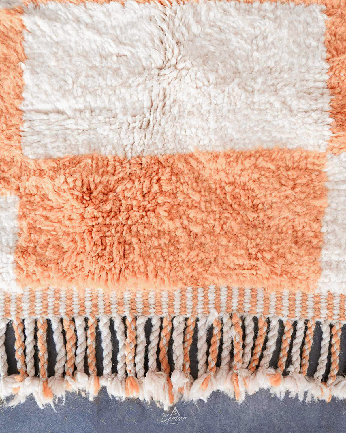 Peach Checker Rug 3 X 5 Ft | 90 X 150 Cm / With Tassels / Short (0.4” / 1 cm)