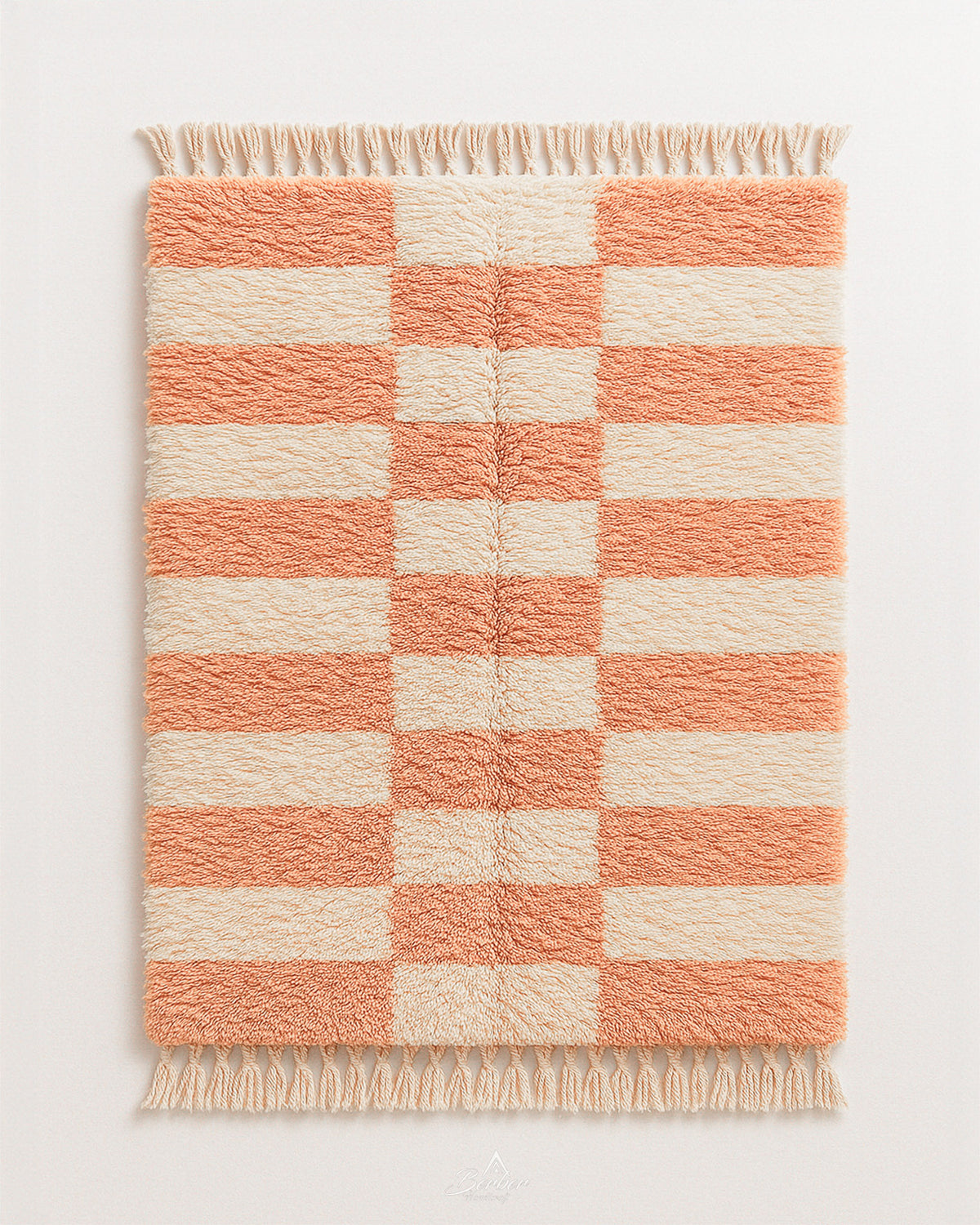 Peach Checker Rug 3 X 5 Ft | 90 X 150 Cm / With Tassels / Short (0.4” / 1 cm)
