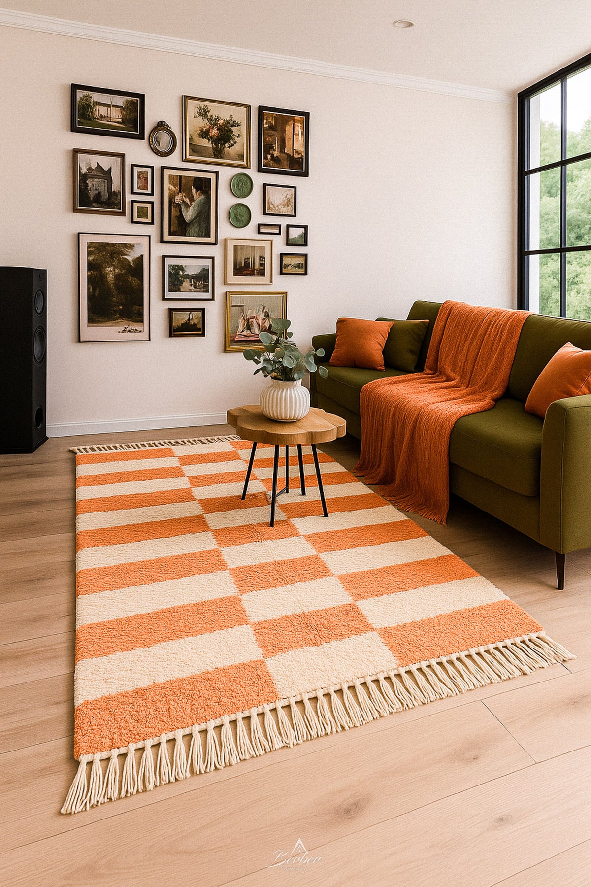 Peach Checker Rug 3 X 5 Ft | 90 X 150 Cm / With Tassels / Short (0.4” / 1 cm)