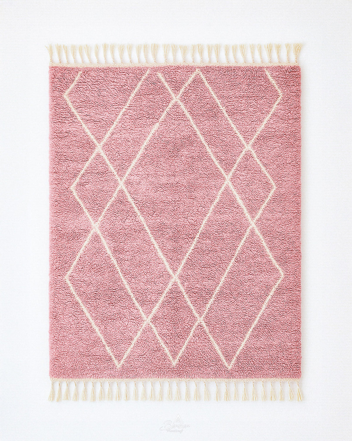 Pink Beni Rug 3 X 5 Ft | 90 X 150 Cm / With Tassels / Short (0.4” / 1 cm)
