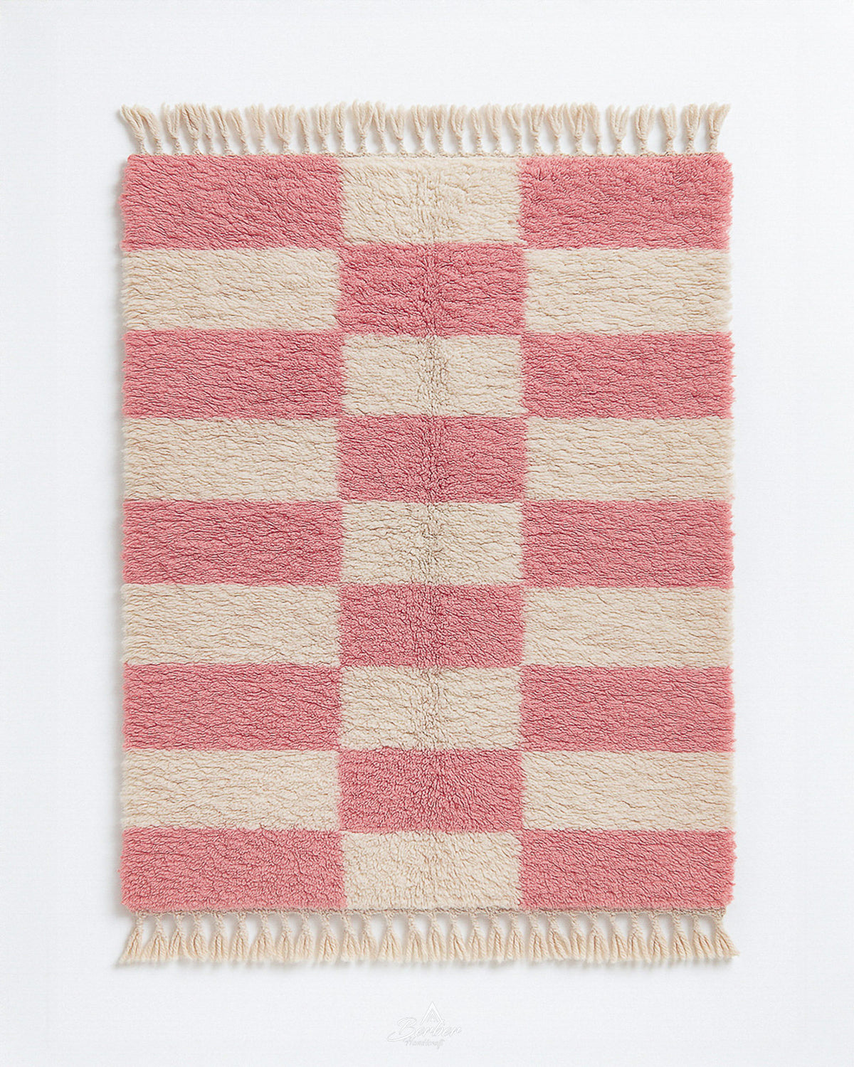 Pink Checkered Rug 3 X 5 Ft | 90 X 150 Cm / With Tassels / Short (0.4” / 1 cm)