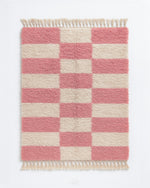 Pink Checkered Rug 3 X 5 Ft | 90 X 150 Cm / With Tassels / Short (0.4” / 1 cm)