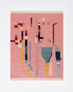 Pink Abstract Moroccan Rug 3 X 5 Ft | 90 X 150 Cm / With Tassels / Short (0.4” / 1 cm)