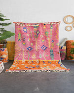 Pink Moroccan Rug 3 X 5 Ft | 90 X 150 Cm / With Tassels / Short (0.4” / 1 cm)