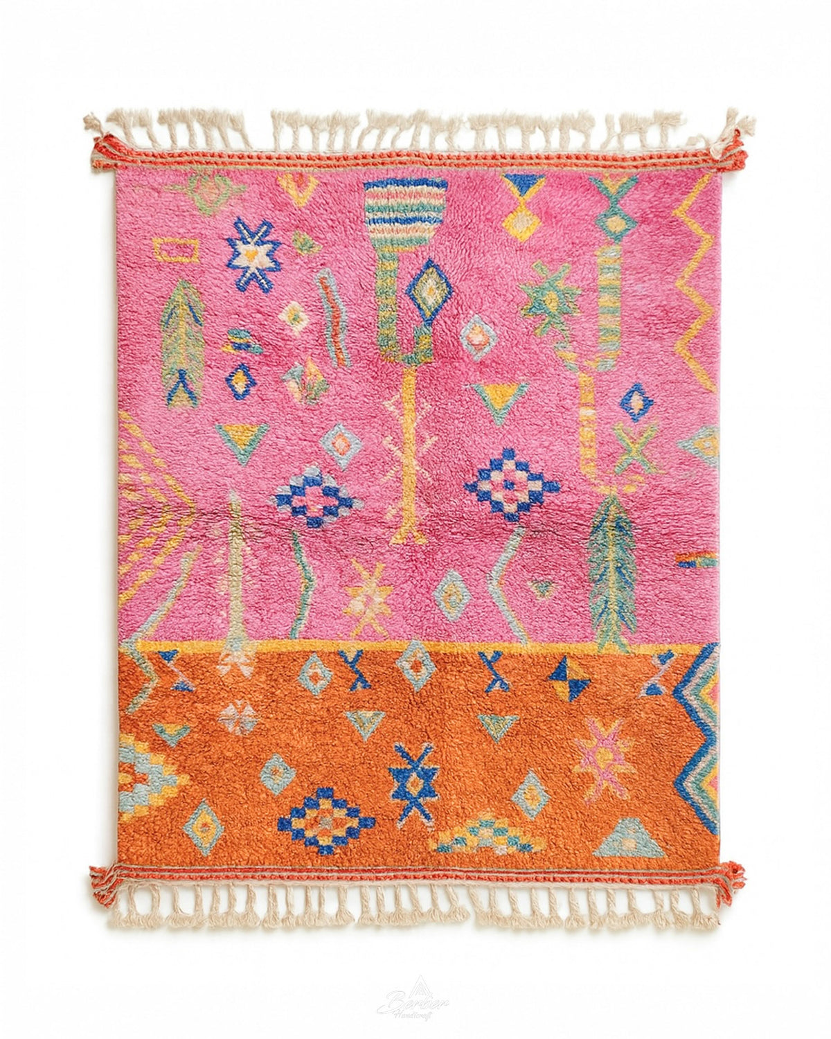 Pink Moroccan Rug 3 X 5 Ft | 90 X 150 Cm / With Tassels / Short (0.4” / 1 cm)