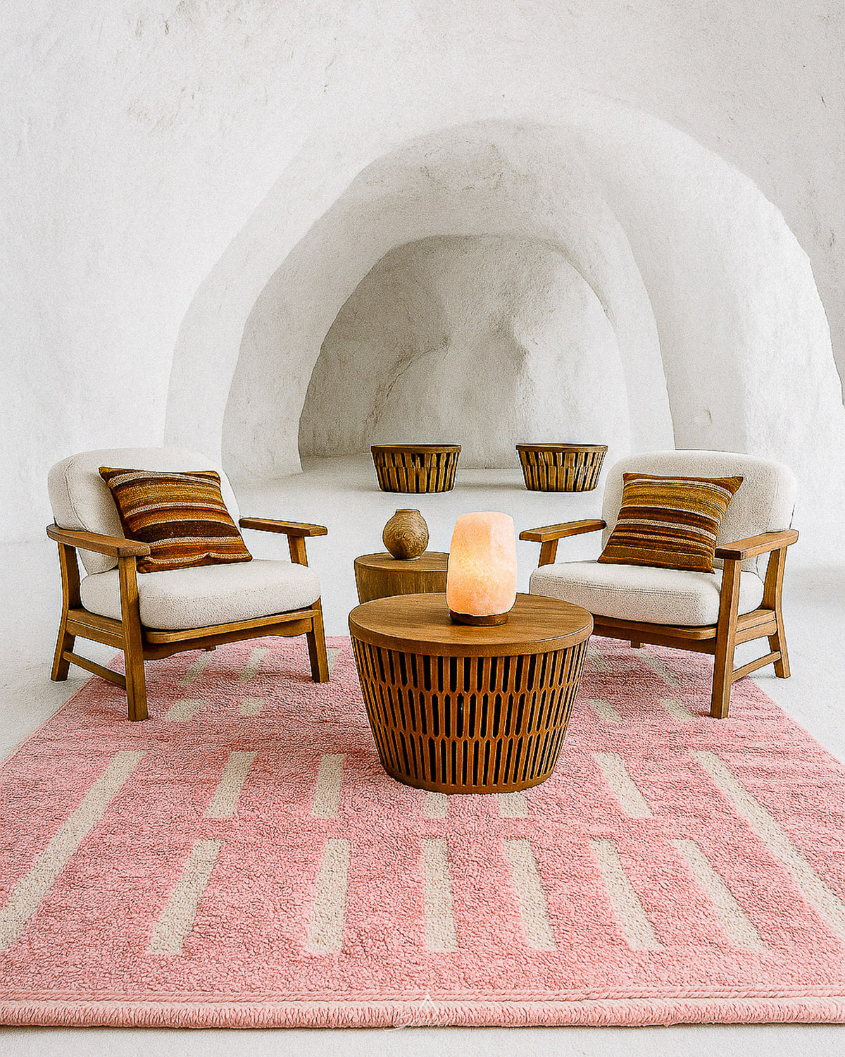 Pink Wool Rug 3 X 5 Ft | 90 X 150 Cm / With Tassels / Short (0.4” / 1 cm)