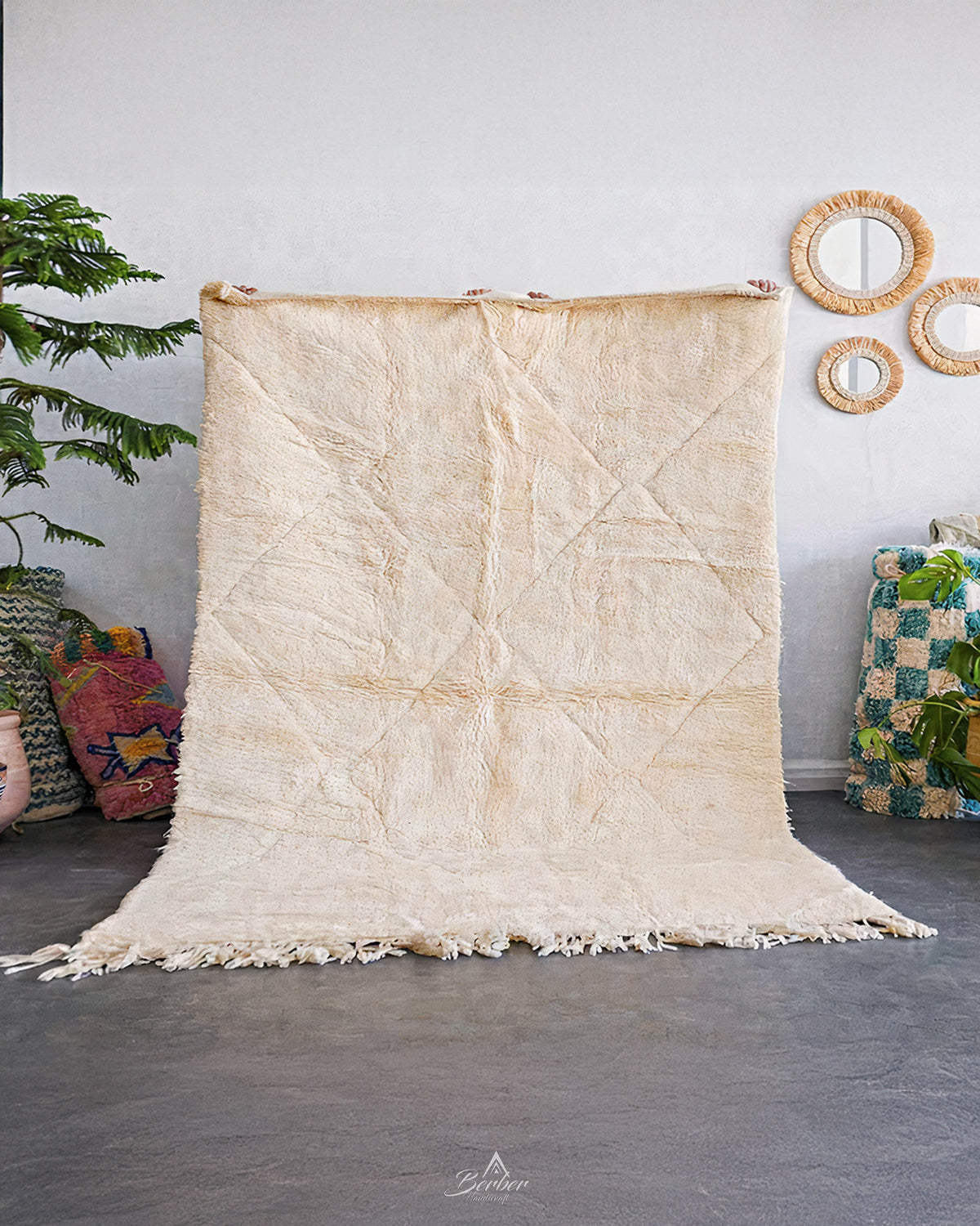 Small Beni Ourain Rug 3 X 5 Ft | 90 X 150 Cm / With Tassels / Short (0.4” / 1 cm)