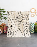 Small to Large Beni Ourain Rug 3 X 5 Ft | 90 X 150 Cm / With Tassels / Short (0.4” / 1 cm)