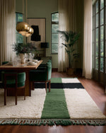 White Green Moroccan Rug 3 X 5 Ft | 90 X 150 Cm / With Tassels / Short (0.4” / 1 cm)