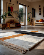 White Orange Moroccan Rug 3 X 5 Ft | 90 X 150 Cm / With Tassels / Short (0.4” / 1 cm)