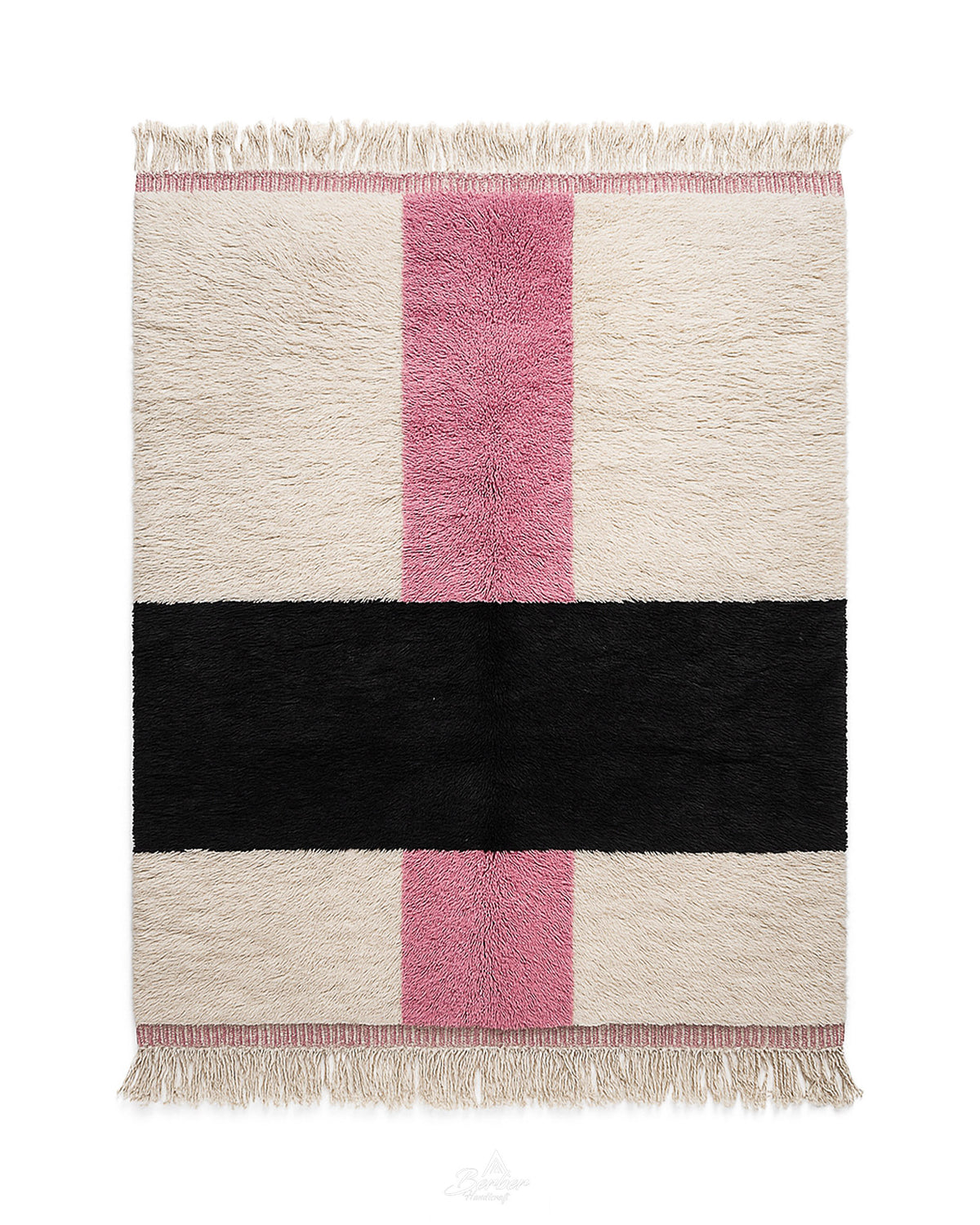 White Pink Moroccan Rug 3 X 5 Ft | 90 X 150 Cm / With Tassels / Short (0.4” / 1 cm)
