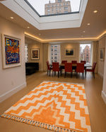 Orange and White Patterned Rug 3 X 5 Ft | 90 X 150 Cm / With Tassels / Short (0.4” / 1 cm)