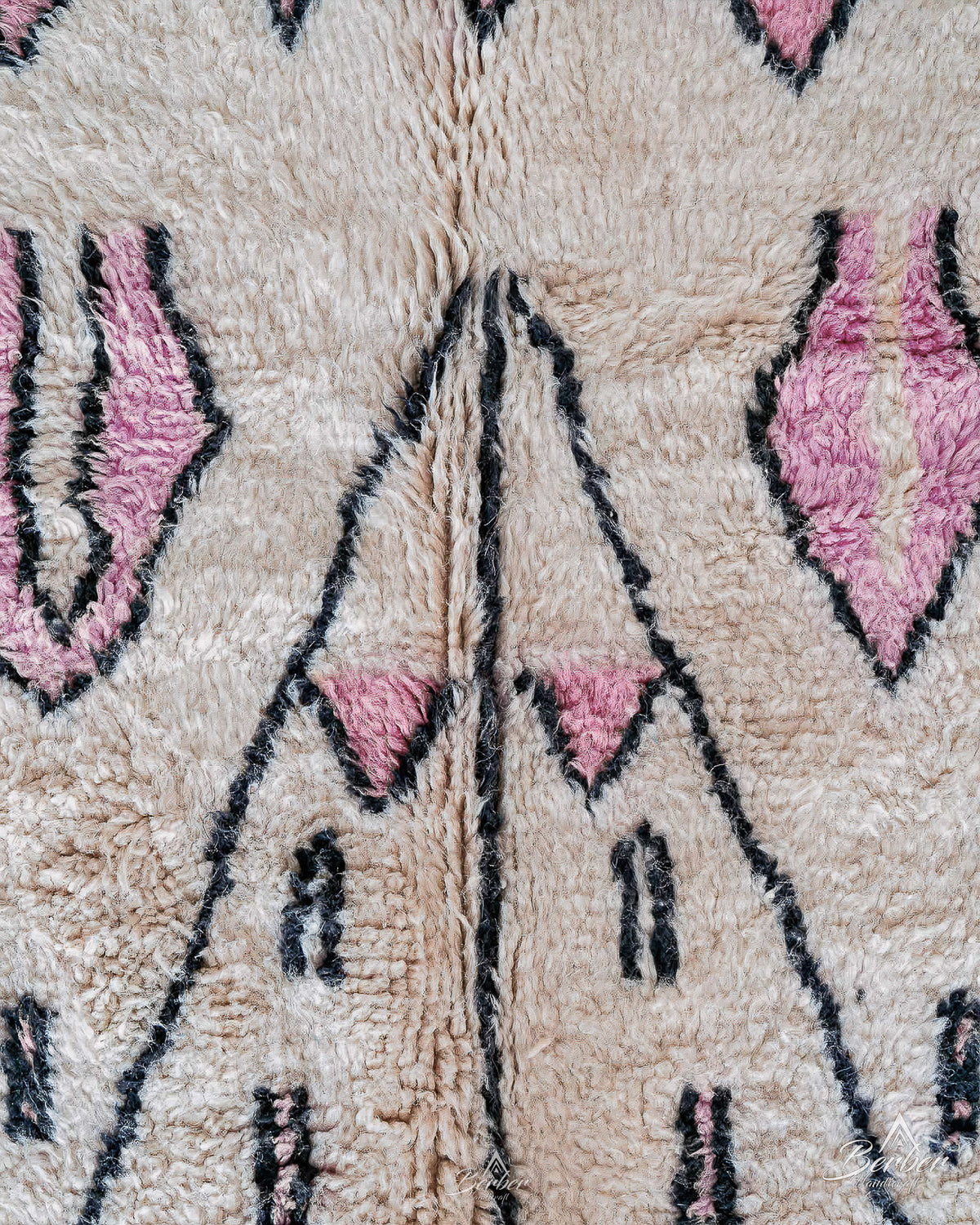 Pink and White Azilal Rug 3 X 5 Ft | 90 X 150 Cm / With Tassels / Short (0.4” / 1 cm)